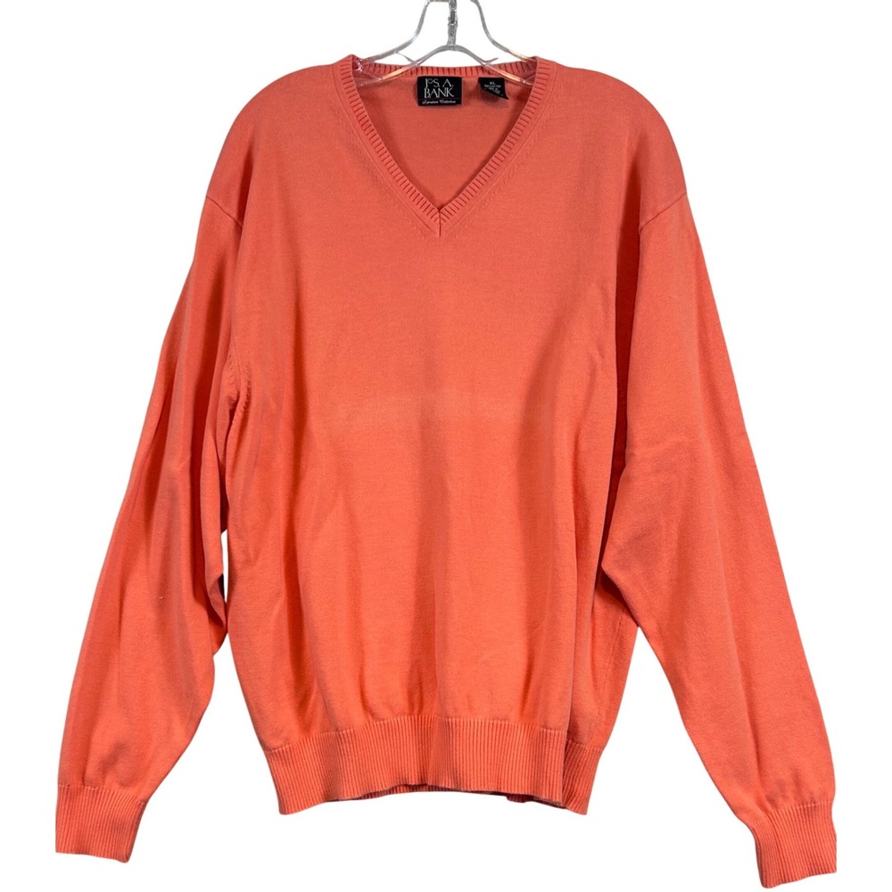 Jos A Bank Signature Collection Mens XL Coral Orange Coastal Prep V-Neck Sweater
